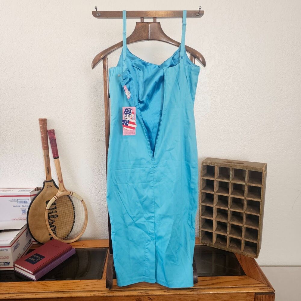 NWT Pinup Couture Turquoise Wiggle Dress Made in USA Rockabilly Bombshell Large